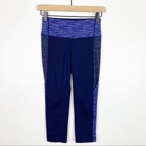 Athleta Blue Color Block High Rise Cropped Athletic Workout Leggings EUC